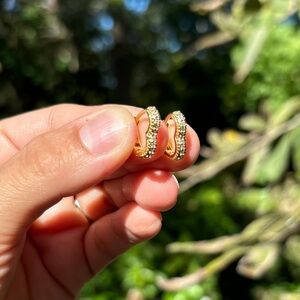 18K Gold Plated Stainless Steel Diamond Heart Hoop Earrings